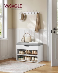 Bancuta cu spatiu depozitare si pantofar Vasagle Alb Gri 60x30x44 cm - Img 2