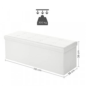Bancuta hol cufar cu depozitare, Songmics, Alb, 110x38x38 cm - Img 4