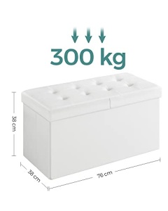 Bancuta hol cufar cu depozitare, Songmics, Alb, 76x38x38 cm - Img 5