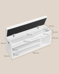 Bancuta hol cufar cu depozitare, Vasagle, Alb, 100x30x44 cm - Img 3