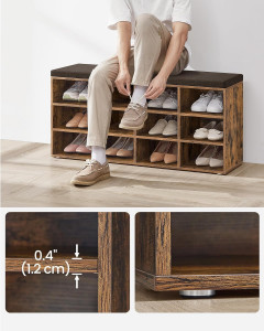 Bancuta hol cufar cu depozitare, Vasagle, Maro, 104x30.3x48 cm - Img 6