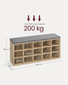 Bancuta hol cufar cu depozitare, Vasagle, Oak, 30 x 105 x 48 cm - Img 5
