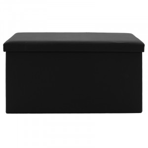 Bancuta hol cufar cu spatiu de depozitare Cooperation piele ecologica negru 76x38x38cm - Img 2