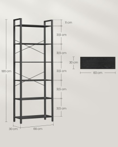 Biblioteca Vasagle Negru 66x30x186 cm - Img 6