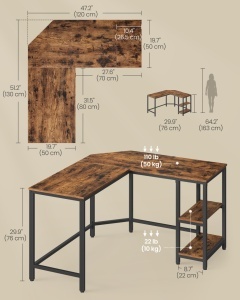 Birou pe colt Vasagle Maro 130x120x74.7 cm - Img 7