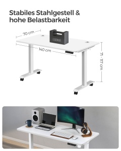 Birou reglabil Songmics Alb 140x70x117 cm - Img 6