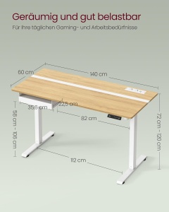 Birou reglabil Vasagle, Alb, LSD114N01, 60 x 140 cm - Img 2