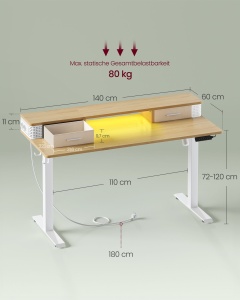 Birou reglabil Vasagle Galben 120x60x131.5 cm - Img 7