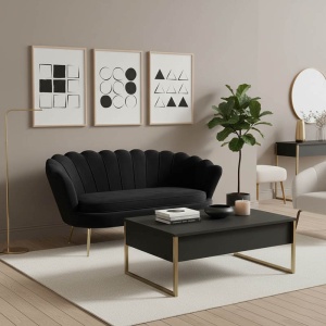 Canapea Daimon 2 Locuri Negru 134x70x77 cm