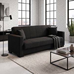 Canapea extensibila cu spatiu de depozitare Vox, Antracit, 180x75x85 cm
