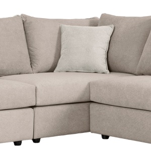 Canapea reversibila London tesatura gri-bej cu perne gri deschis 296x246x95 cm - Img 5