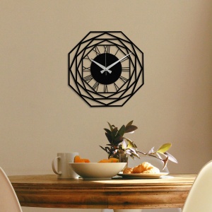 Ceas de perete decorativ din metal Enzoclock Negru 48x48 cm - Img 2