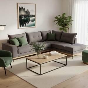 Coltar Stanga Luxury II Gri Inchis - Verde Inchis - Negru 290x235x90 cm