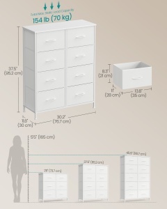 Comoda cu sertare Songmics Alb 76.7x30x95.2 cm - Img 5