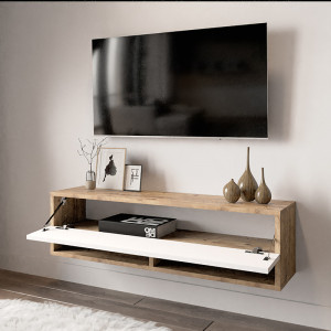 Comoda TV de perete Roscoe stejar alb 100x31.5x29.5cm - Img 2