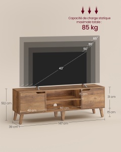 Comoda TV Miranta, Maro miere, 147x39x50.1 cm - Img 3