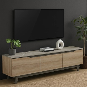 Comoda TV, Pako Word, Kasandra, Gri deschis marmura, 180 x 35 x 48 cm