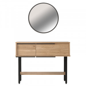 Consola cu oglinda Wardio melaminat culoare lemn natural - negru 100x29.5x76cm - Img 3