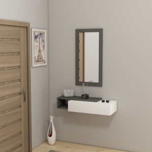 Consola suspendata cu oglinda Vien Antracit 82x15.8x29.6 cm - Img 3