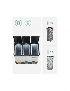 Cos de reciclare, Songmics, 3 x 15 L, Silver, LTB45L - Img 3