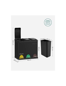 Cos de reciclare, Songmics, 3 x 8L, LTB24BK, Negru - Img 5