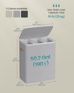 Cos de rufe Songmics Gri 64x40x75 cm - Img 6