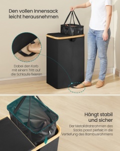 Cos de rufe Songmics, Roxanne, Negru, 52x38.5x75 cm - Img 4