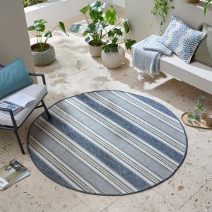 Covor rotund Roma Stripe Outdoor Albastru 160x160 cm, Flair Rugs - Img 5