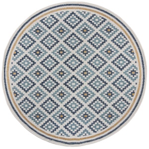 Covor rotund Zia Trellis Outdoor Albastru 160x160 cm, Flair Rugs - Img 5