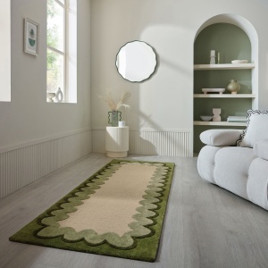 Covor traversa Wiggle Wool Verde oliv 80x230 cm