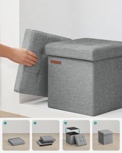 Cufar depozitare Ottoman Gri Songmics 30x30x30 cm - Img 6