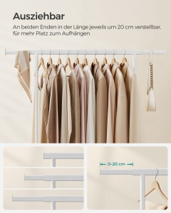 Cuier pe roti Songmics Alb 134x45.4x160 cm - Img 6