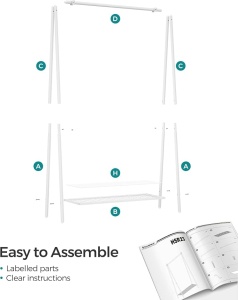 Cuier stander Alb Songmics 92.5x33.5x153 cm - Img 6