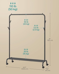 Cuier stander Negru Songmics 103.5x39x155 cm - Img 7