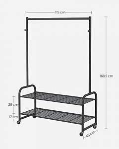 Cuier stender, Songmics, Negru, 120x45x167.5 cm - Img 7