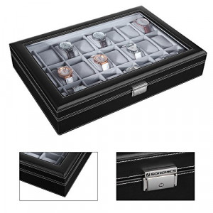 Cutie pentru ceasuri de mana, Songmics, Negru, 43.5x29.2x8.5 cm - Img 4