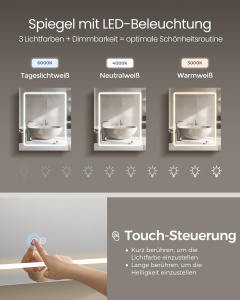 Dulap baie cu oglinda LED Vasagle, Kailyn, Alb perlat, 60x30x161 cm - Img 2
