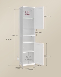 Dulap baie soldat cu LED, Helan-old, Alb, 40x30x170 cm - Img 5