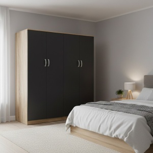 Dulap cu 4 usi, Athos I, V1, Antracit-Stejar, 160x42x180 cm