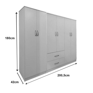 Dulap cu 6 usi, Athos I, V9, Alb, 200.5x42x180 cm - Img 4