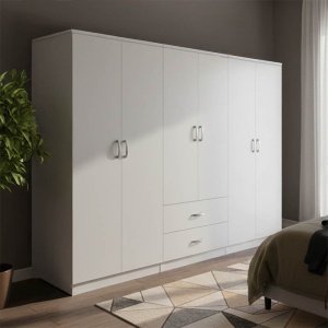 Dulap cu 6 usi, Athos I, V9, Alb, 240x42x180 cm