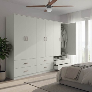 Dulap cu 6 usi, Athos, V23, Alb, 240x42x180 cm
