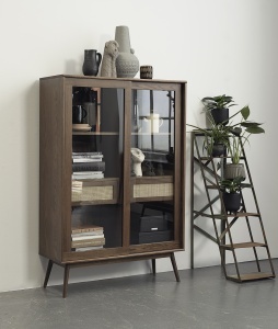 Dulap cu vitrina BARRALI, Nuc, 40x160x110 cm