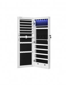 Dulap de bijuterii cu oglinda, Songmics, JJC99WT, Alb, 9,3 x 37 x 107 cm