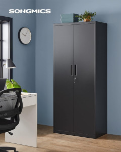 Dulap de depozitare din metal, Songmics, Negru, 80x40x180 cm