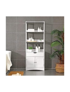 Dulap de depozitare pentru baie, Vasagle, Alb, 32 x 60 x 154 cm, BBC67WT - Img 5