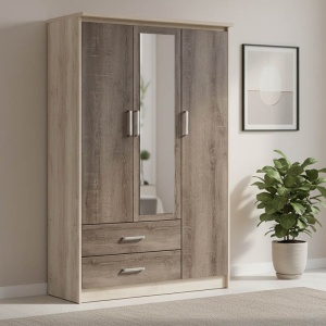 Dulap Olympus Cu 3 Uși Și Sertare + Oglindă Culoare Castillo-Toro 120x57x183 cm