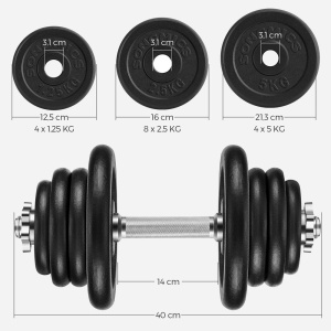 Gantera 25 kg, Songmics, Negru, 40x21.3x21.3 cm - Img 2