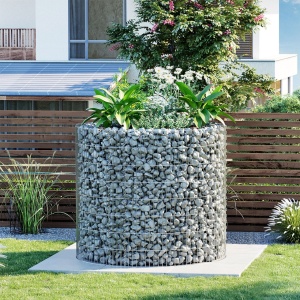 Ghiveci strat inaltat gabion rotund Songmics Argintiu 90x70x80 cm - Img 5