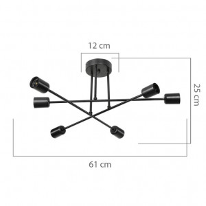 Lustra cu sase lumini PWL-1122, E27, negru, 61x25 cm - Img 4